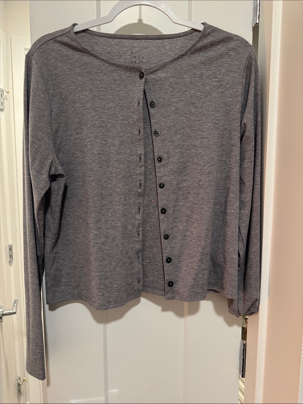 a new day Gray Button-Front Long Sleeve Tee